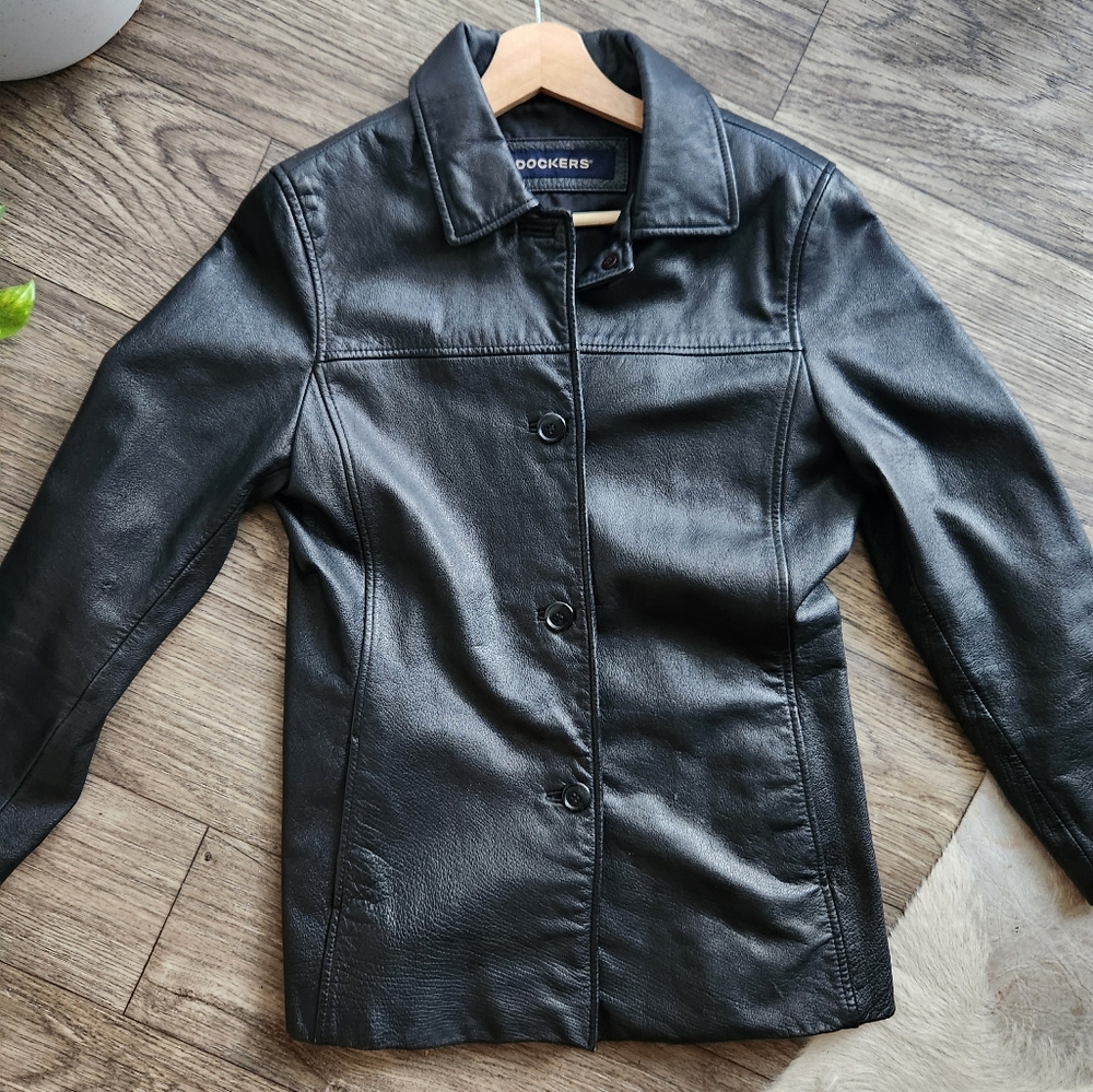 Dockers Black 100% Leather Jacket Size Small
